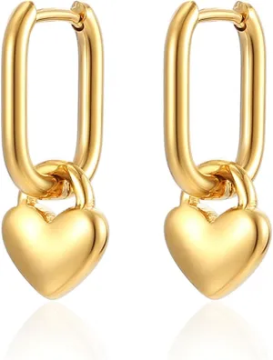 JINEAR Gold Dangle Earrings for Women, 18K Gold Filled Dainty Tiny Heart Drop Dangle Earrings Cute Small Huggie Hoop Earrings Fashion Jewelry Gift