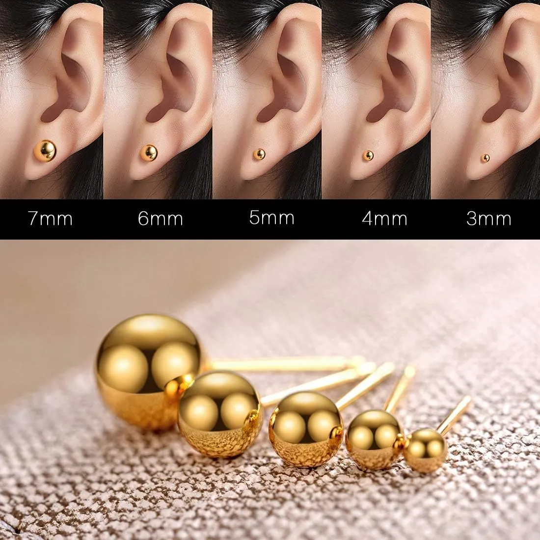 JINERA 5 Pairs Stud Earrings for Women 14K Plated Gold/Silver Pearl Ball Small Stud Earrings Set Cartilage Piercing Hypoallergenic Lightweight Flatback Earrings Jewelry Gifts for Women
