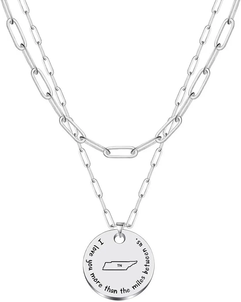 JJTZX I Love You More Than The Miles Between Us US State Pendant Layered Choker Necklaces State Map Necklace for Long Distance Relationship Gift
