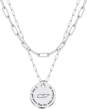JJTZX I Love You More Than The Miles Between Us US State Pendant Layered Choker Necklaces State Map Necklace for Long Distance Relationship Gift