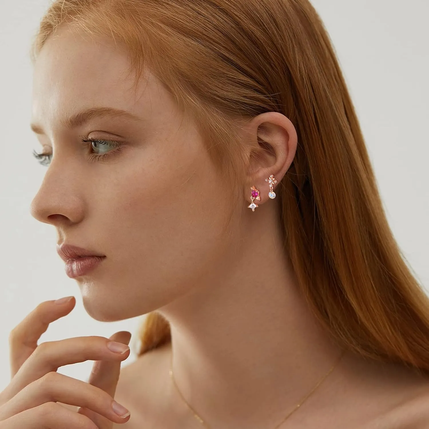 JOERICA 9 Pcs 16G Dangle Cartilage Earrings for Women Stainless Steel Stud Earrings Heart Arrow Feather Snowflake Wing CZ Dangling Cartilage Earrings Tragus Conch Helix Piercing Jewelry