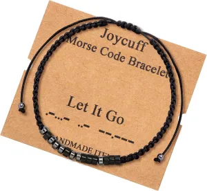 JoycuFF Morse Code Bracelets for Women Men Gifts for Her Him Mom Dad Daughter Sister Best Friend Funny Inspirational Bracelets for Women Jewelry Adjustable Silk Beaded Wrap Bracelet