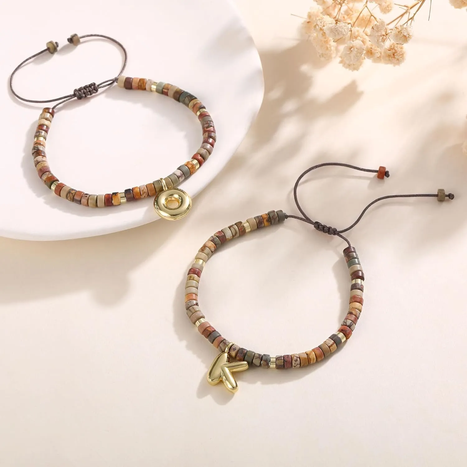 JSJOY Beaded Bracelets for Women Natural Stone Bracelet with Letter A-Z Inspirational Initial Bracelets Christmas stocking Stuffer Birthday Gifts for Women Friends Sister