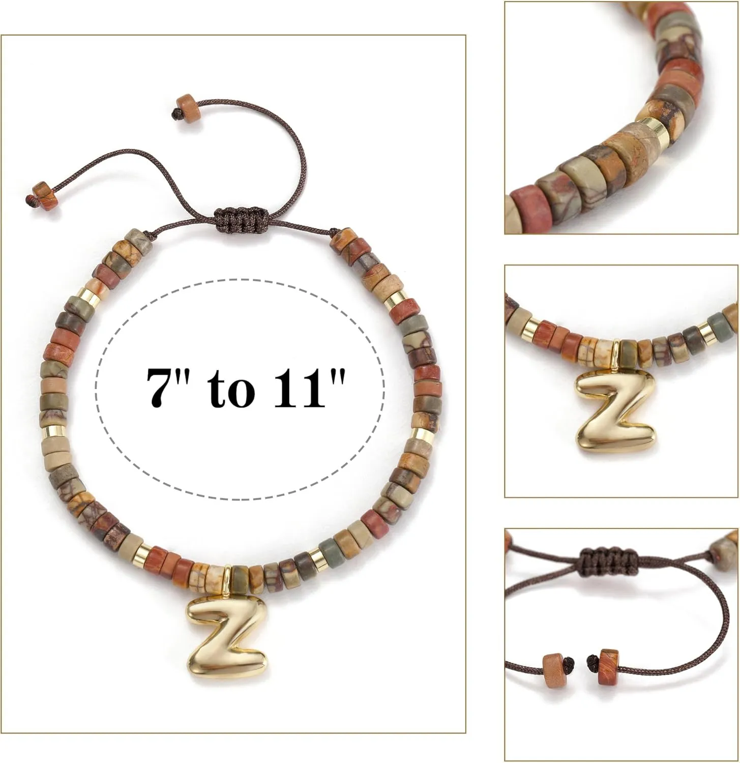 JSJOY Beaded Bracelets for Women Natural Stone Bracelet with Letter A-Z Inspirational Initial Bracelets Christmas stocking Stuffer Birthday Gifts for Women Friends Sister