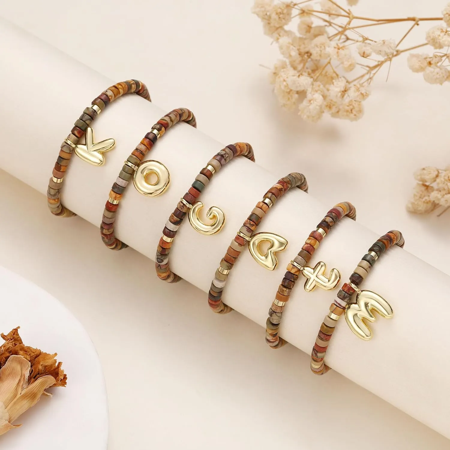 JSJOY Beaded Bracelets for Women Natural Stone Bracelet with Letter A-Z Inspirational Initial Bracelets Christmas stocking Stuffer Birthday Gifts for Women Friends Sister