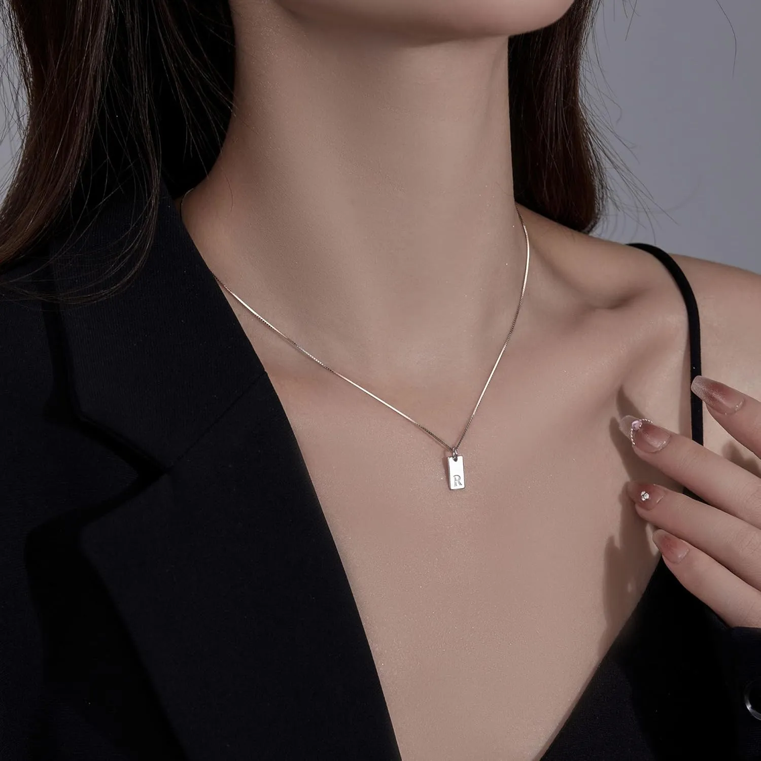 JSJOY S925 Sterling Silver Initial Necklaces for Women 14K Gold Plated Dainty Letter Name Necklace Personalized Tag Necklace for Women Trendy Pendant Jewelry Gifts