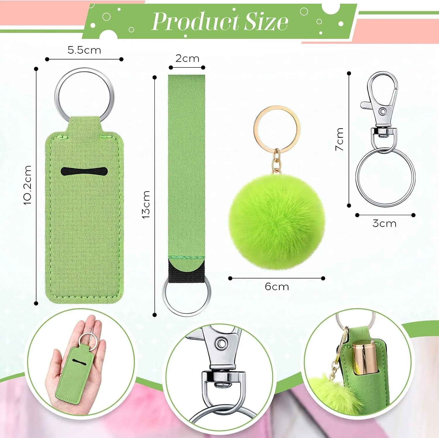 Junkin 40 Pcs Lipstick Holder Keychain Lip Holder Keychain Clip on Lipstick Pouch Fluffy Ball with Keyring