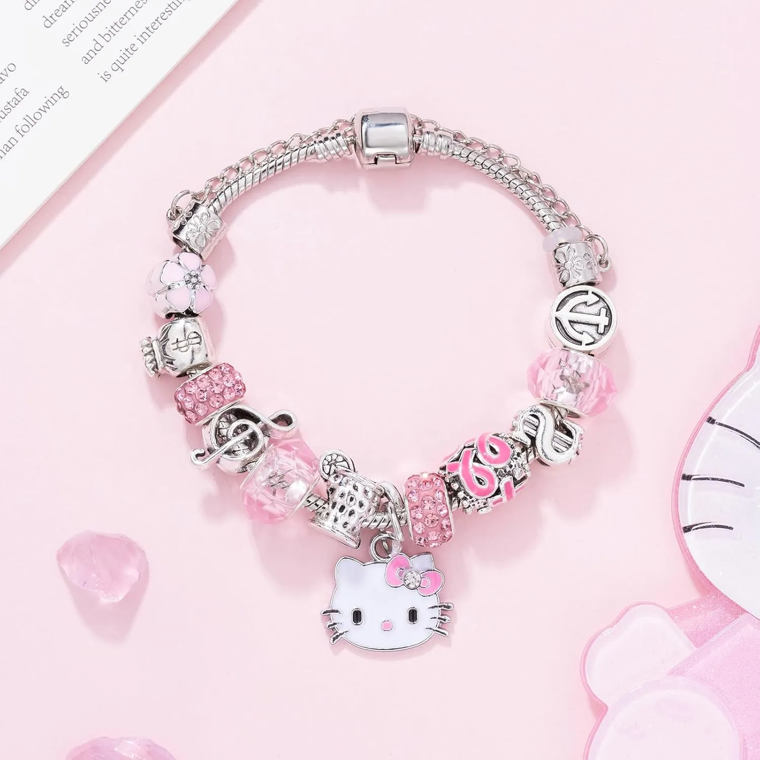 Kawaii Bracelet Gift, Adjustable Stainless Steel bracelet, Pink cute adjustable stainless steel bracelet Classic cartoon design jewelry chain, Christmas Birthday Gifts for Women