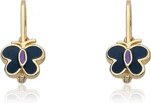 Kids Earrings -14k Gold Plated Enamel Butterfly Earrings - Hypoallergenic and Nickel Free For Sensitive Ears