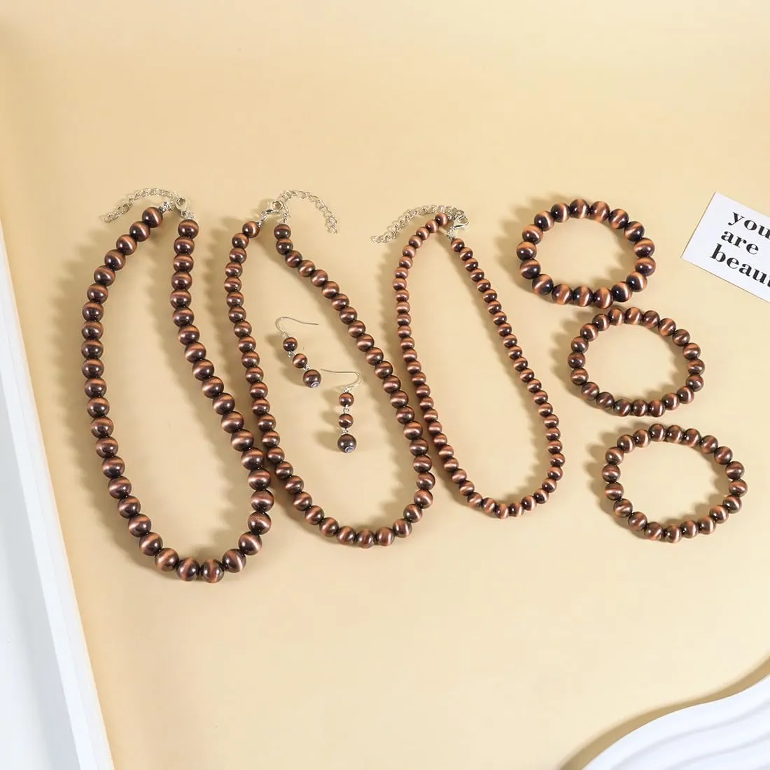 KOSMOS-LI Western Style Multi Layer Necklaces Bracelet Earrings Faux Navajo Cowgirl Beaded Women Jewelry Sets