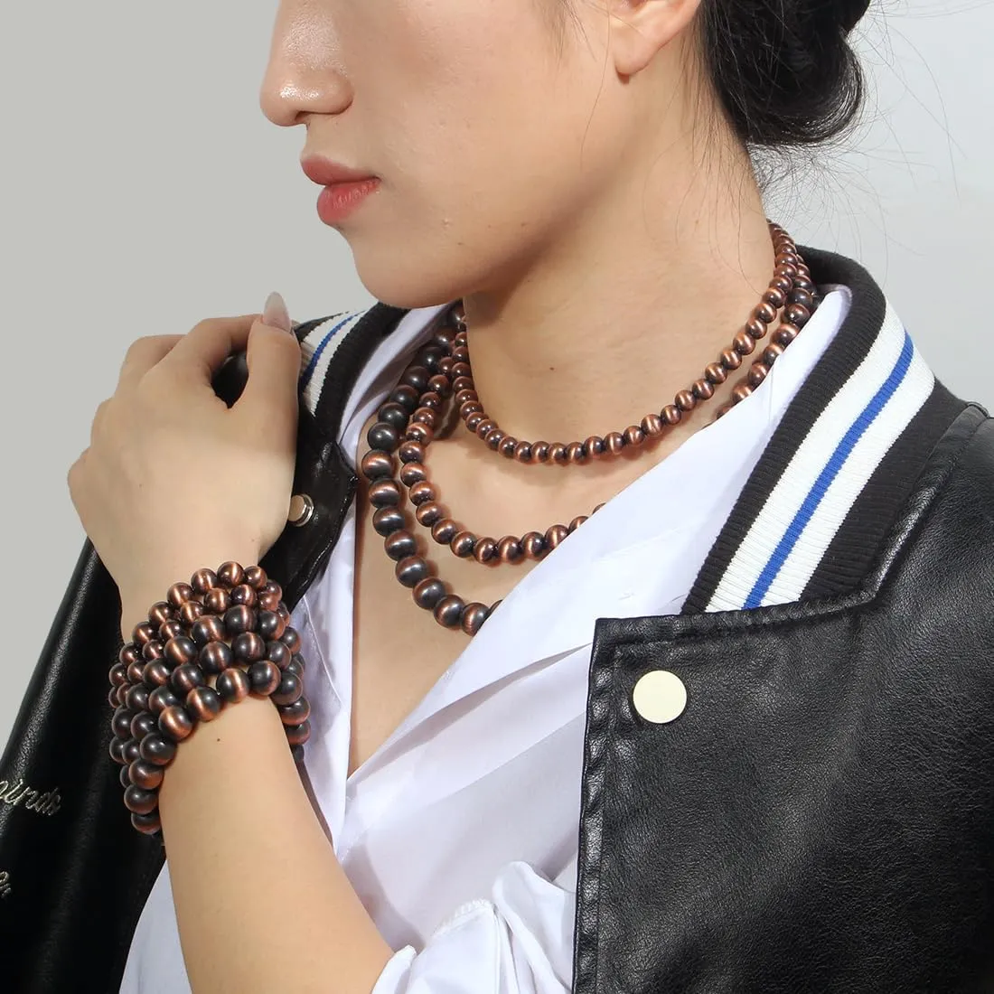 KOSMOS-LI Western Style Multi Layer Necklaces Bracelet Earrings Faux Navajo Cowgirl Beaded Women Jewelry Sets