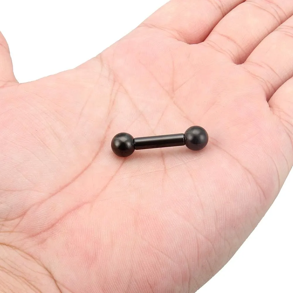 Kridzisw 2G 4G 6G 8G Black Straight Barbells Piercing Jewelry Internally Threaded PA Rings 316L Surgical Steel Tongue Rings Nipple Bars Piercing Jewelry for Women Men 12mm 16mm