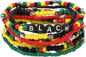 KZL African Juneteenth Bracelets Set Black History Wood Beaded Stretch Bracelet for Women Men 1865 Vinyl Disc Clay Stackable Charm Bracelets Holiday Heishi Surfer Bracelet Jewelry