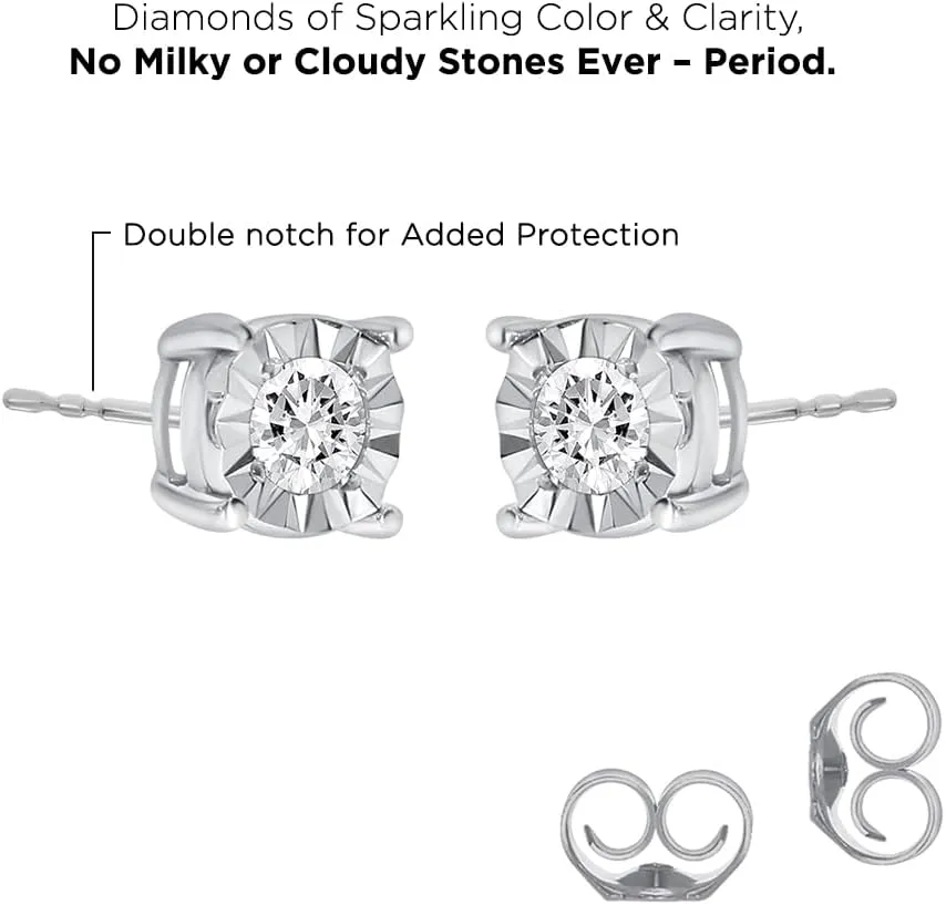 Lab Grown Diamond Stud Earrings for Women and Men | White Gold Plated Real 925 Sterling Silver Diamond Earrings | 1/10-1/2 CT. TW. GH VS/SI Illusion Set Diamond Studs