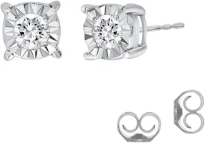 Lab Grown Diamond Stud Earrings for Women and Men | White Gold Plated Real 925 Sterling Silver Diamond Earrings | 1/10-1/2 CT. TW. GH VS/SI Illusion Set Diamond Studs