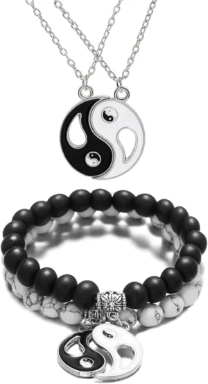 LAKIYOYO Yin Yang Necklace Bracelet Set for Women Matching Yin Yang Bracelet for Couple Best Friend Necklaces Gifts for Girlfriend