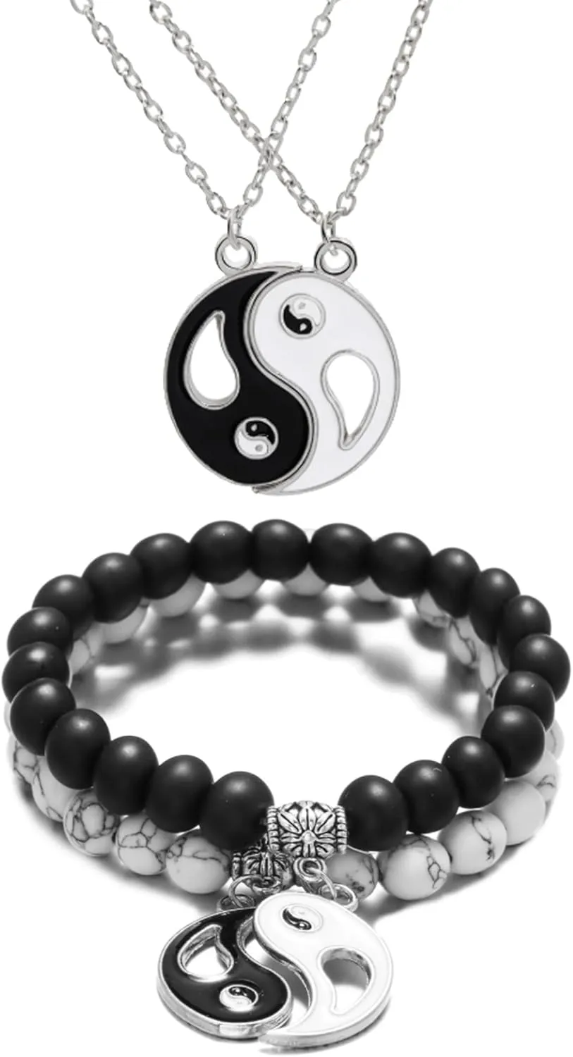 LAKIYOYO Yin Yang Necklace Bracelet Set for Women Matching Yin Yang Bracelet for Couple Best Friend Necklaces Gifts for Girlfriend