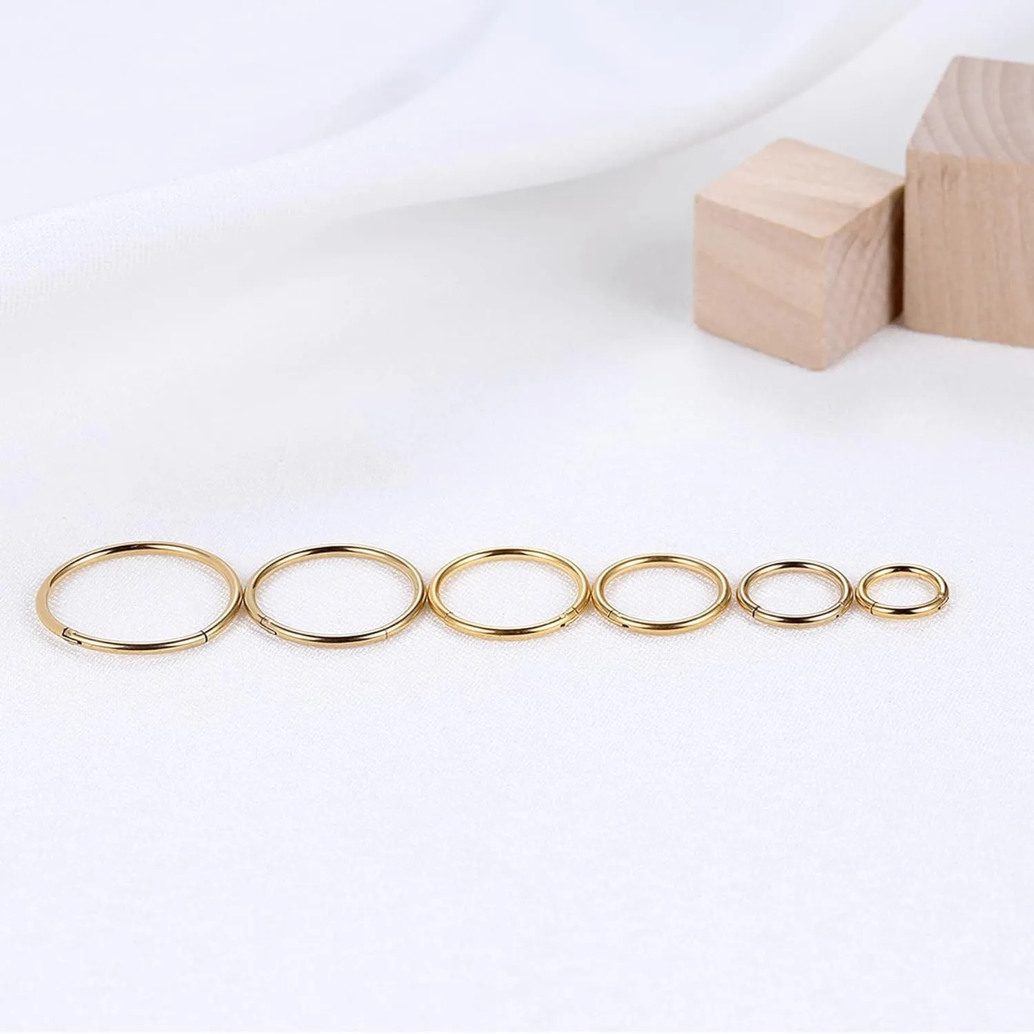 Lantine Golden Hinged 20g 18g 16g Nose Rings Hoops 6mm 8mm 10mm 12mm 14mm 16mm Septum Ring Clicker Cartilage Helix Hoop Earrings Set