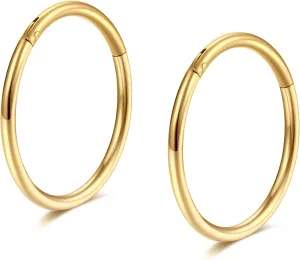 Lantine Golden Hinged 20g 18g 16g Nose Rings Hoops 6mm 8mm 10mm 12mm 14mm 16mm Septum Ring Clicker Cartilage Helix Hoop Earrings Set