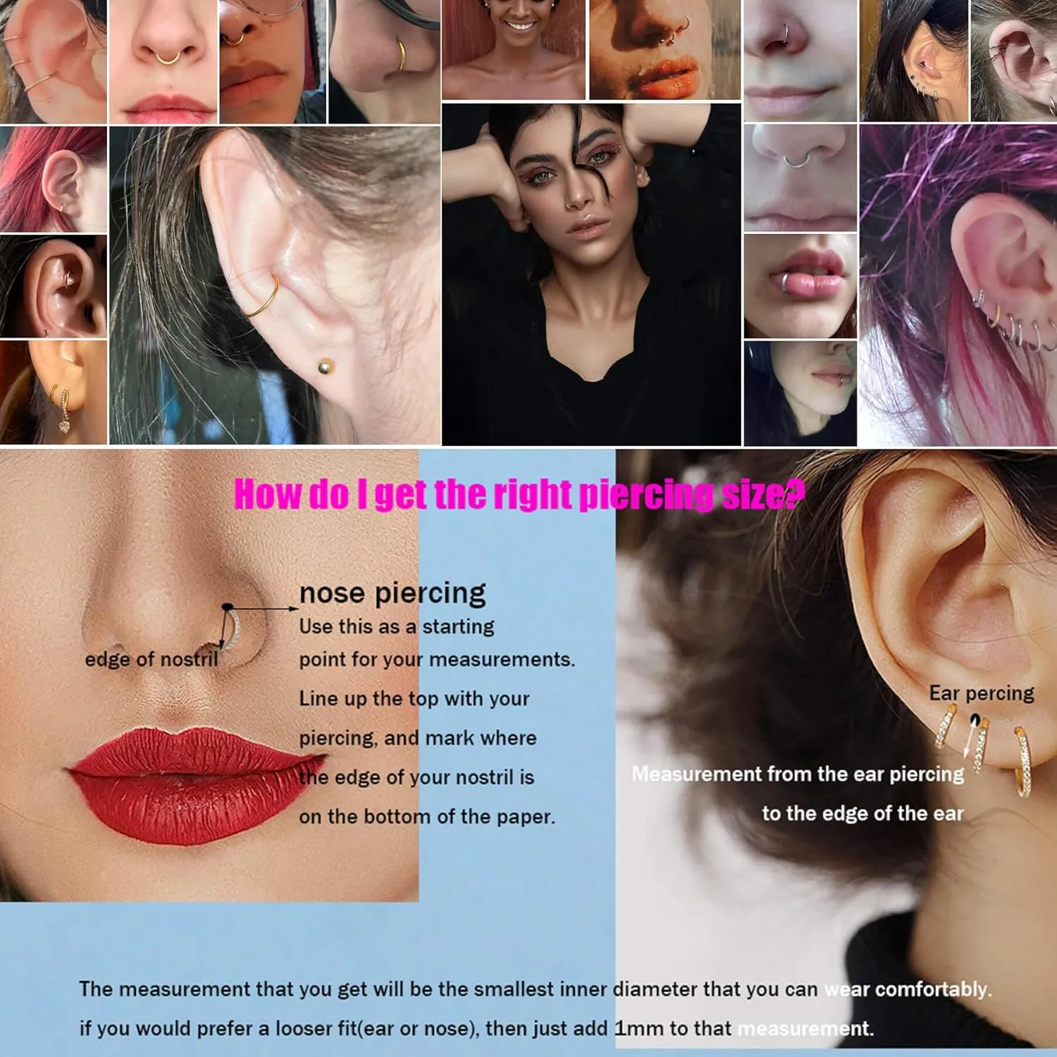 Lantine Hinged 20g 18g 16g Nose Rings Hoops 6mm 8mm 10mm 12mm 14mm 16mm Septum Ring Clicker Cartilage Helix Hoop Earrings Set
