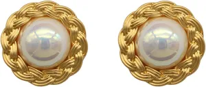 Large Statement Gold Pearl Stud Earrings for Women, Hypoallergenic Jewelry Gift for Sensitive Ears