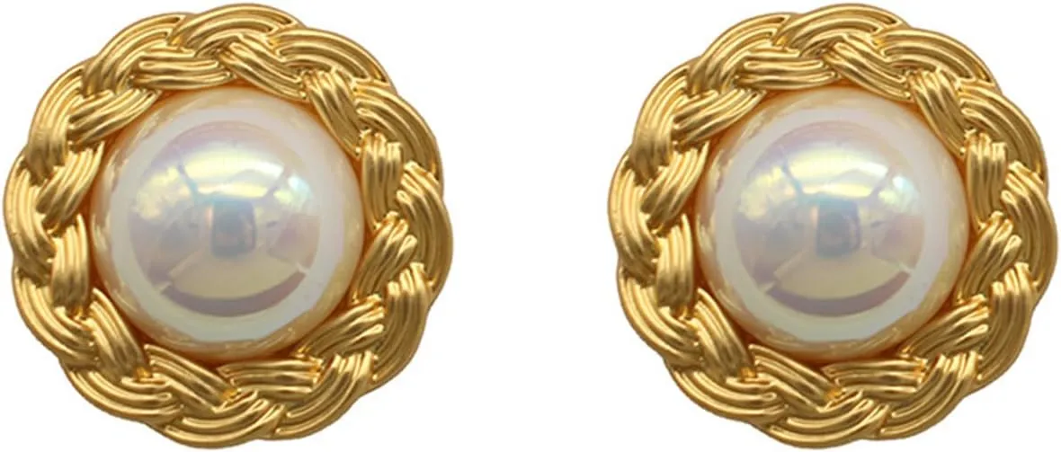 Large Statement Gold Pearl Stud Earrings for Women, Hypoallergenic Jewelry Gift for Sensitive Ears