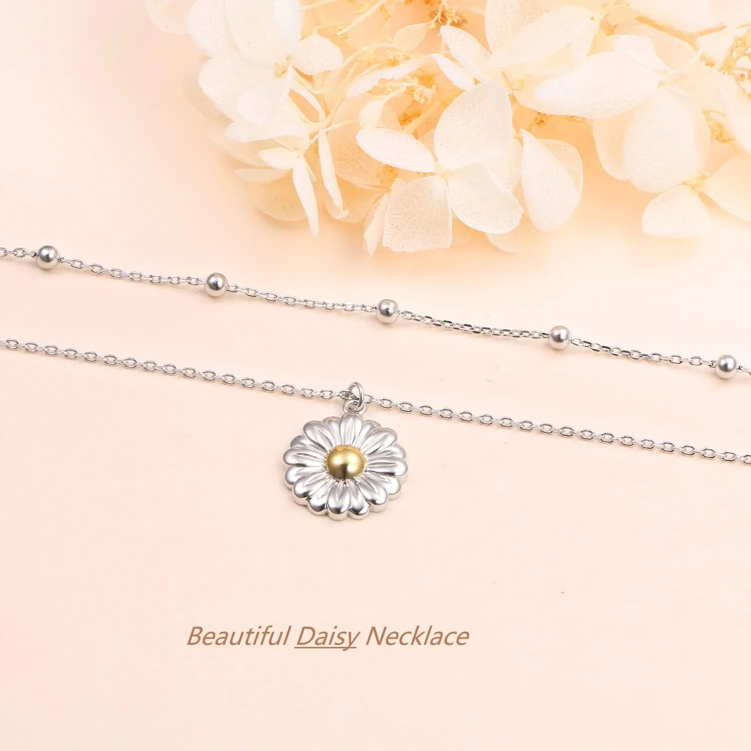 Layered Choker Necklace S925 Sterling Silver Star Full Moon Daisy Flower Pendant Disc Jewelry Adjustable Clavicle Necklaces for Women Girls Birthday Gifts
