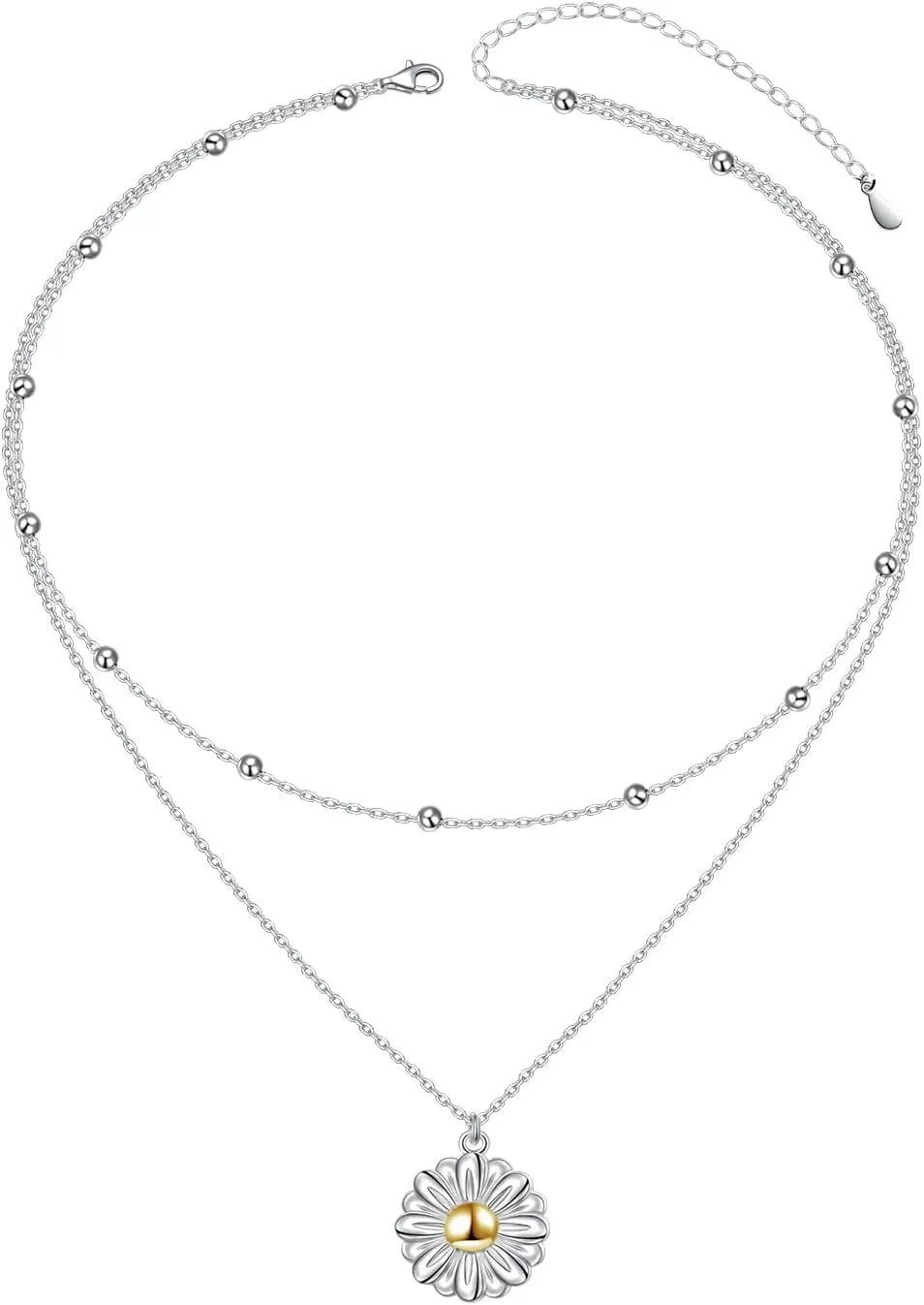 Layered Choker Necklace S925 Sterling Silver Star Full Moon Daisy Flower Pendant Disc Jewelry Adjustable Clavicle Necklaces for Women Girls Birthday Gifts