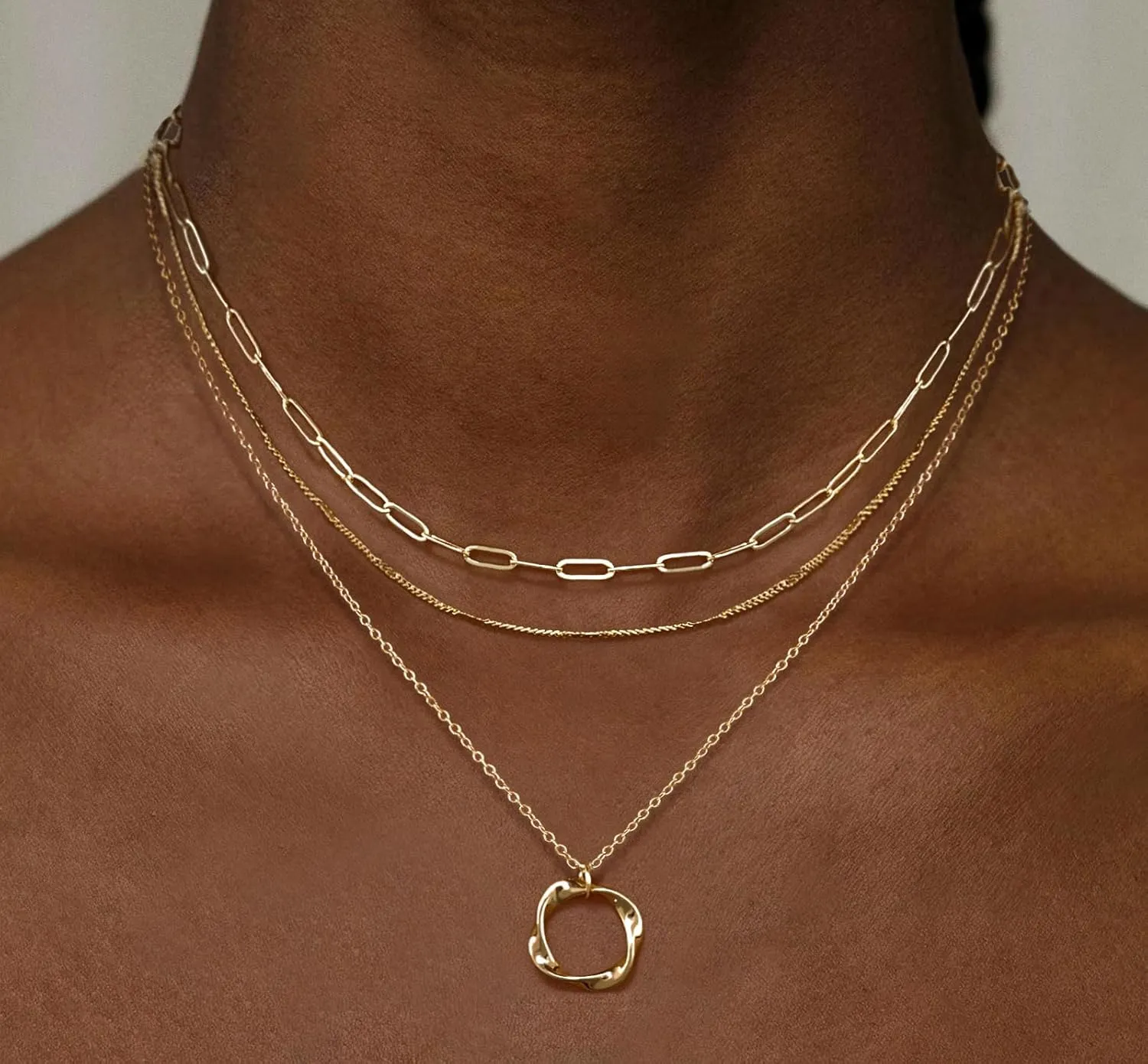 Layered Gold Necklace for Women, 14k Gold Plated Stackable Dainty Gold Necklace, Layering Pendant Chain Choker Necklaces Trendy Jewelry Set Gift for Women