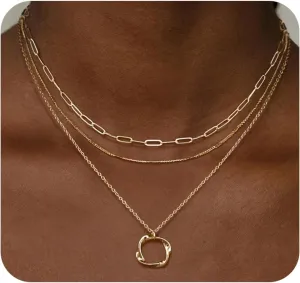 Layered Gold Necklace for Women, 14k Gold Plated Stackable Dainty Gold Necklace, Layering Pendant Chain Choker Necklaces Trendy Jewelry Set Gift for Women