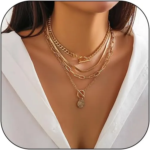 Layered Gold Necklaces for Women Dainty 14K Gold Plated/Silver Chain Necklace Layering Gold Necklace Set Jewelry for Women