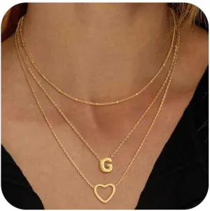 Layered Necklaces for Women Heart Letter Necklace Trendy Stackable 14k Gold Plated non tarnish Dainty Personalized A-Z Pendant Small Gifts for Women Jewelry