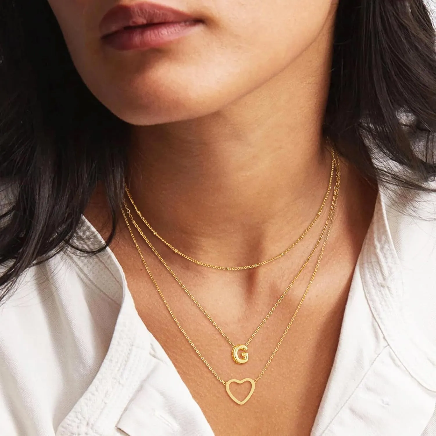 Layered Necklaces for Women Heart Letter Necklace Trendy Stackable 14k Gold Plated non tarnish Dainty Personalized A-Z Pendant Small Gifts for Women Jewelry