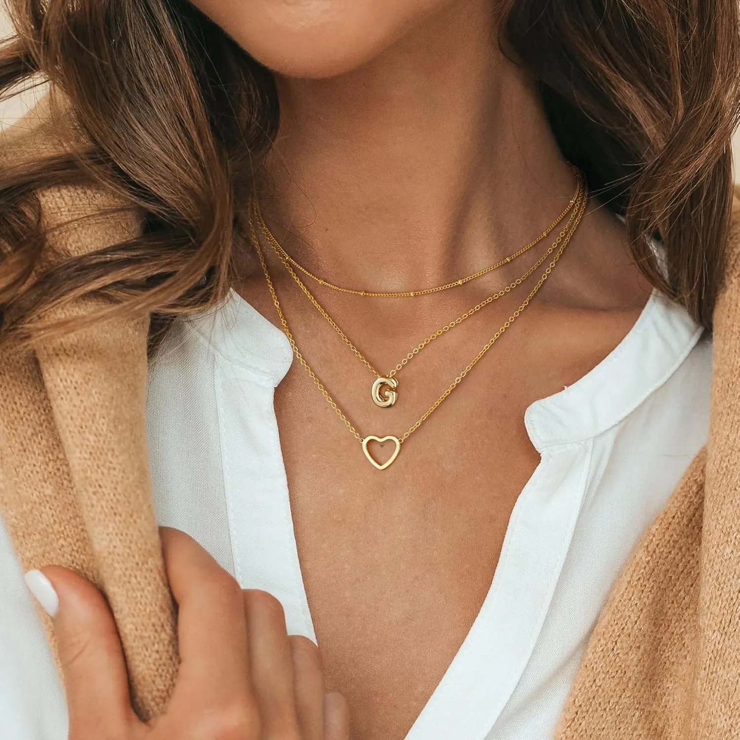 Layered Necklaces for Women Heart Letter Necklace Trendy Stackable 14k Gold Plated non tarnish Dainty Personalized A-Z Pendant Small Gifts for Women Jewelry