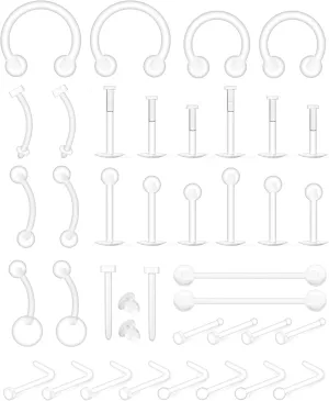 Lcolyoli Piercing Retainer Clear Nose Rings for Work Clear Nose Studs Plastic Nose Rings for Surgery Bioflex Belly Rings Septum Eyebrow Lip Helix Tragus Earring Industrial Bar Piercing Jewelry