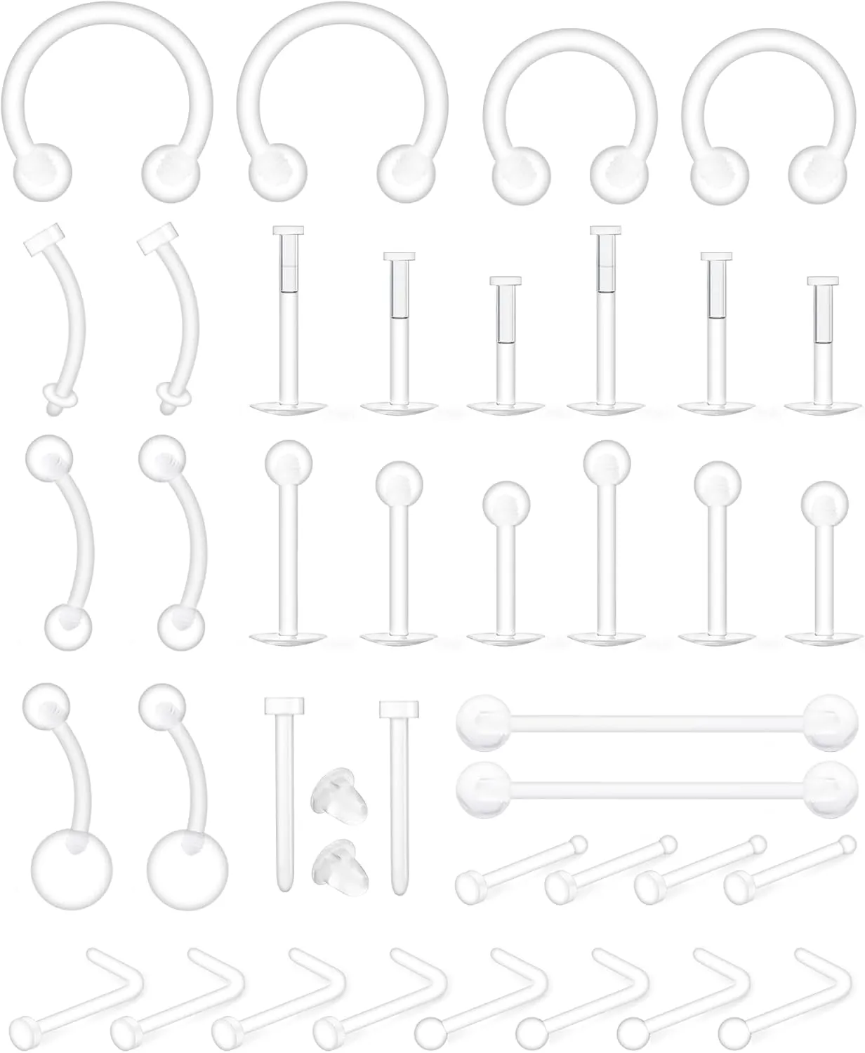 Lcolyoli Piercing Retainer Clear Nose Rings for Work Clear Nose Studs Plastic Nose Rings for Surgery Bioflex Belly Rings Septum Eyebrow Lip Helix Tragus Earring Industrial Bar Piercing Jewelry