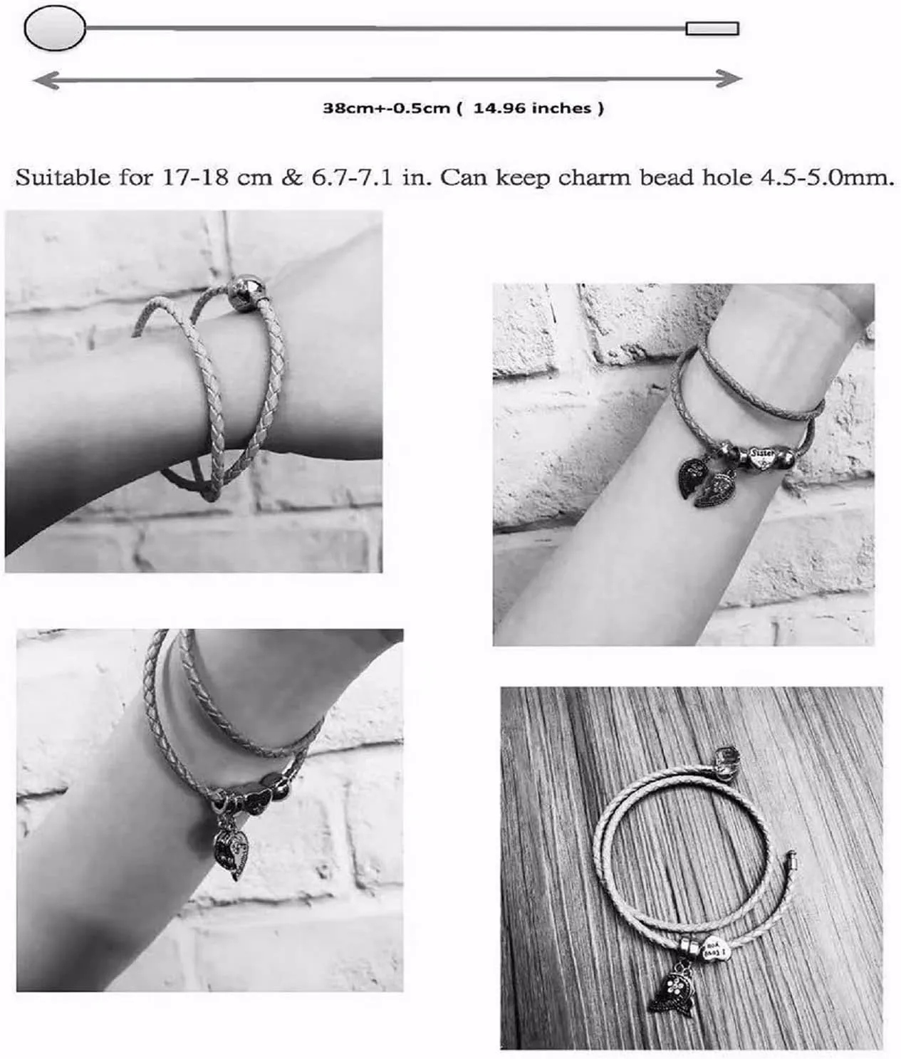 Leather Charm Braided-Double Chain Womens Charm for Bracelets Girl Jewelry 18cm 7.1inches Christmas Halloween 2023