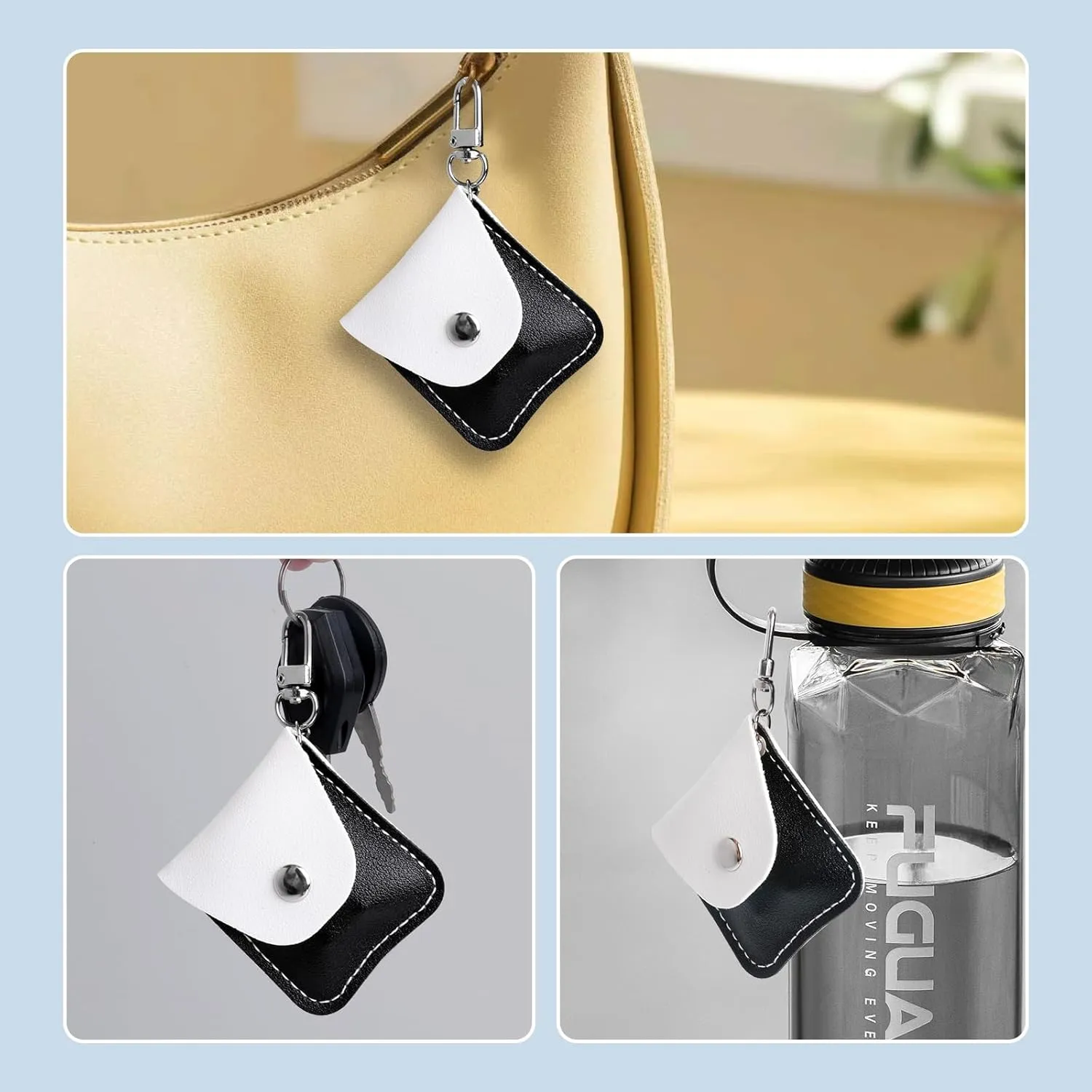 Leather Ring Holder Keychain for Gym, Portable Jewelry Travel Ring Keeper Case for Wedding ring and Necklaces