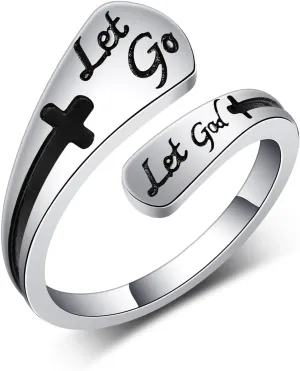 Let Go and Let God Ring 925 Sterling Silver Cross Spoon Ring Faith Purity Inspirational Jewelry Gifts for Women