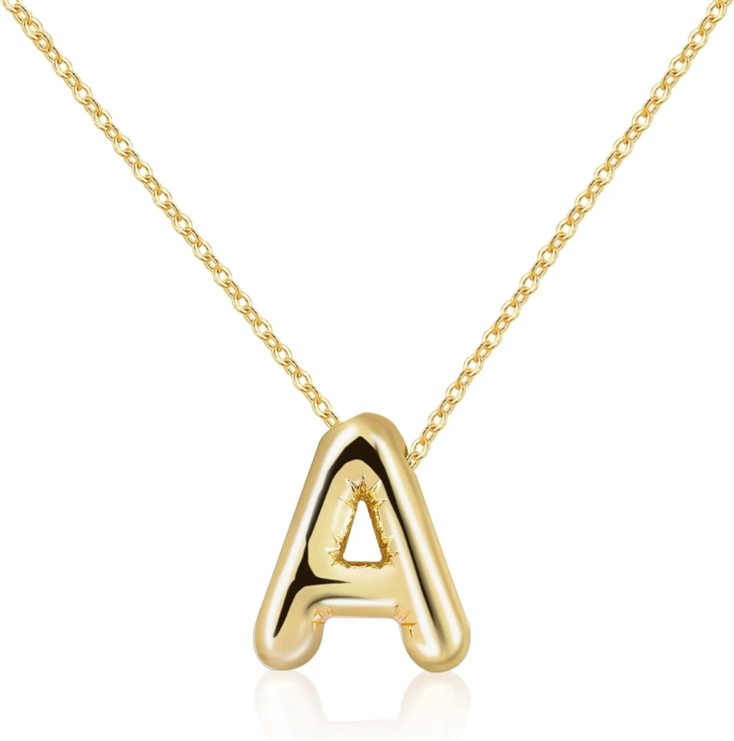 Letter Necklace Bubble Initial Pendant Necklaces for Women Cute Alphabet 14K Gold Plated Design Balloon Puffy Name Personalized Teen Jewelry