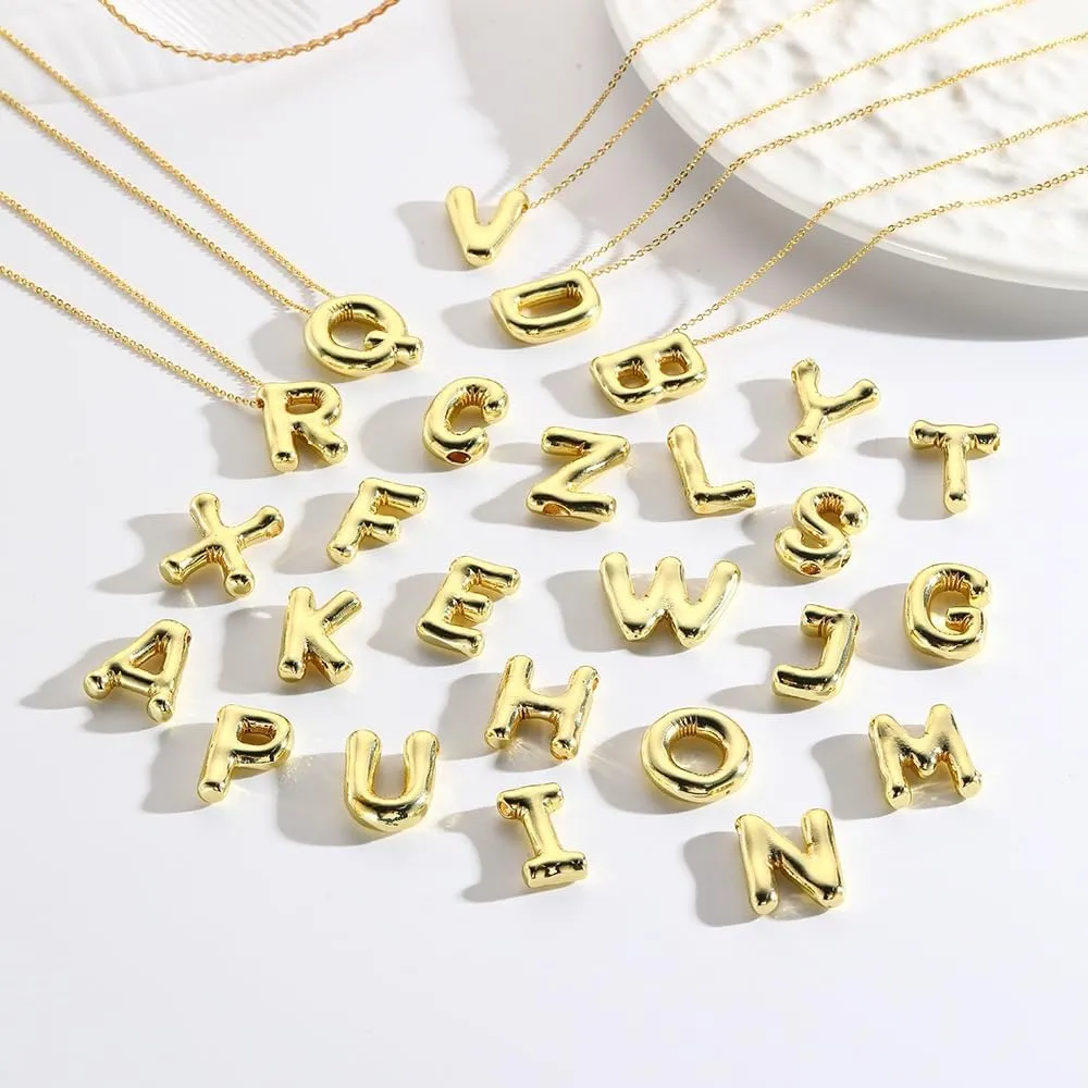 Letter Necklace Bubble Initial Pendant Necklaces for Women Cute Alphabet 14K Gold Plated Design Balloon Puffy Name Personalized Teen Jewelry