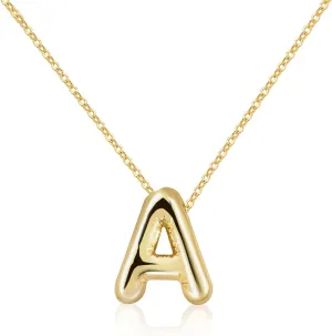 Letter Necklace Bubble Initial Pendant Necklaces for Women Cute Alphabet 14K Gold Plated Design Balloon Puffy Name Personalized Teen Jewelry