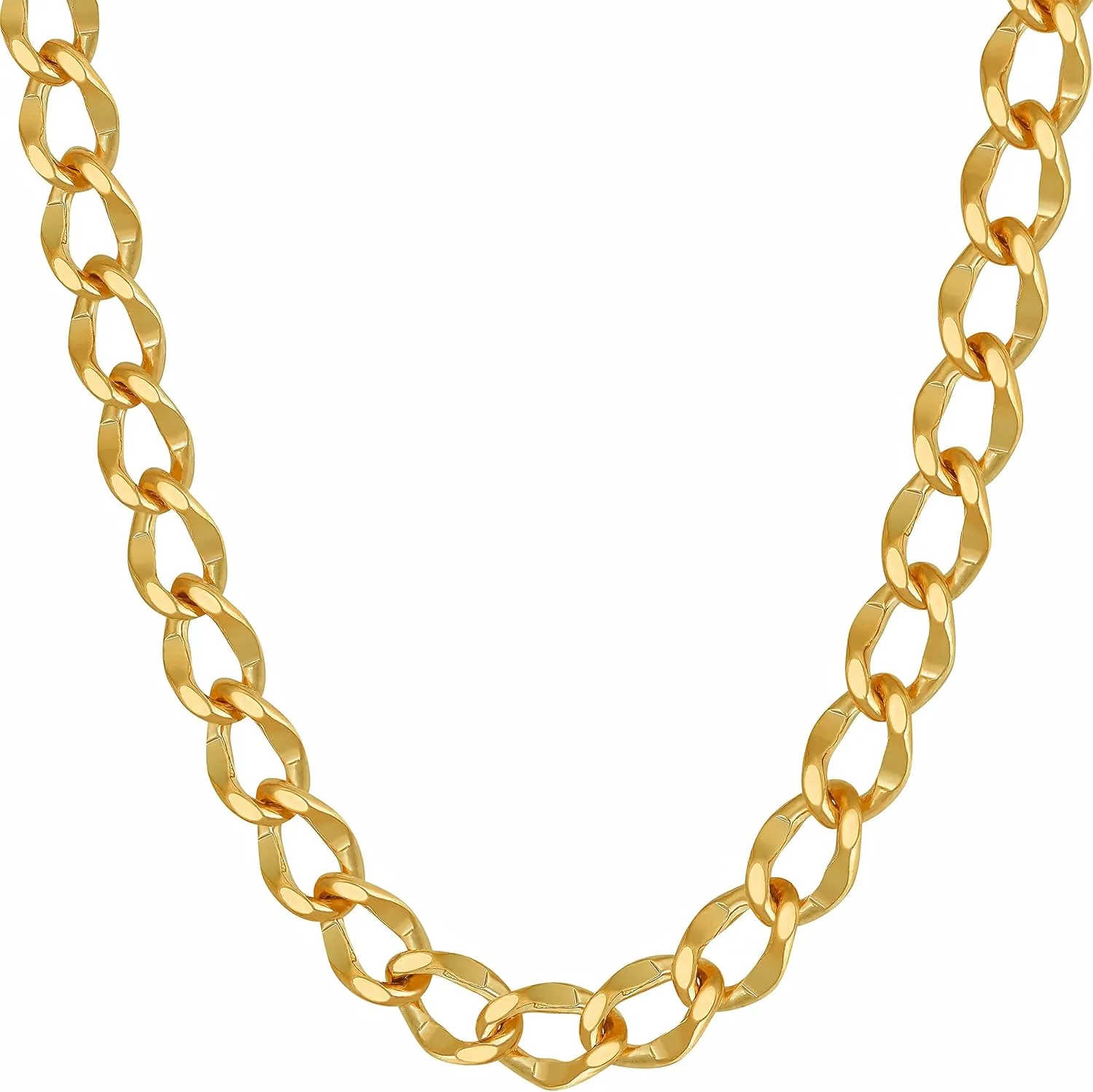 LIFETIME JEWELRY Diamond Cut Curb Link Chain Necklaces for Men & Women 24k Gold Plated (4mm 5.5mm 7mm)