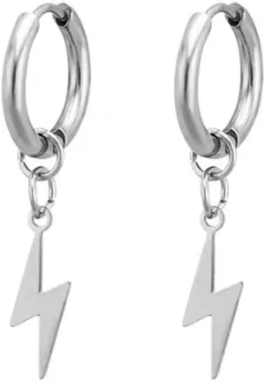 Lightning Bolt Small Huggie Hoop Earrings Stainless Steel Punk Personalized Black Flash Thunder Dangle Drop Earrings for Unisex Men Women Minimalist Goth Hip Hop 80s Party Fashion Jewelry Gifts