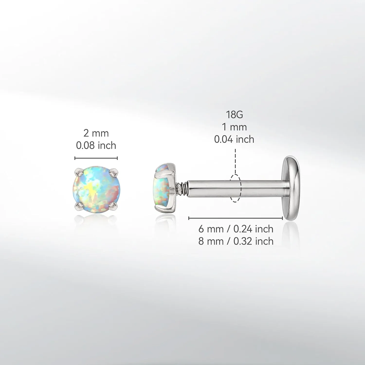 limerencia 18g Titanium Internally Threaded Piercing Jewelry 2PCS Nose Studs Flat Back Earrings Tragus, Helix, Cartilage, Conch, Labret Piercing for Women Men Sensitive Ears