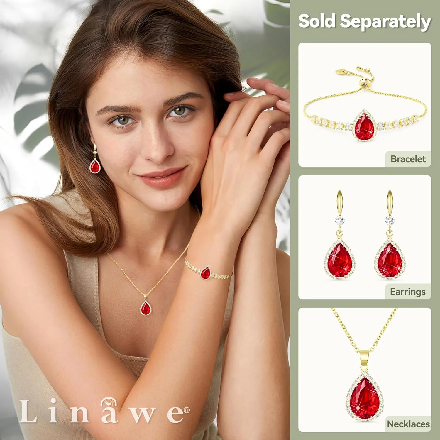 Linawe Crystal Imitation Diamond Rhinestone Charm Bracelets for Women, Gold/Silver/Rose Gold Adjustable Chain Bracelet, Teardrop Birthstone Cubic Zirconia Prom Costume Wedding Jewelry