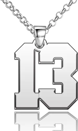 LoEne Jewelry 316 Stainless Steel Silver Plated 13 Number Necklace Personalized Jewelry Custom Number Chain Sports Necklaces for Men Women, 1.2 inch