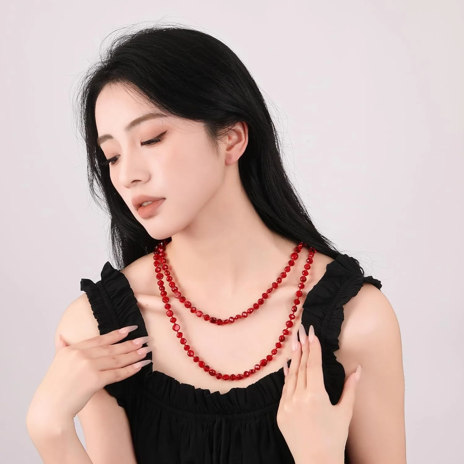 Long Beads Necklaces for Women Shell Crystal Beads 48" Long Rope Knot Necklace Costume Jewelry for Gifts