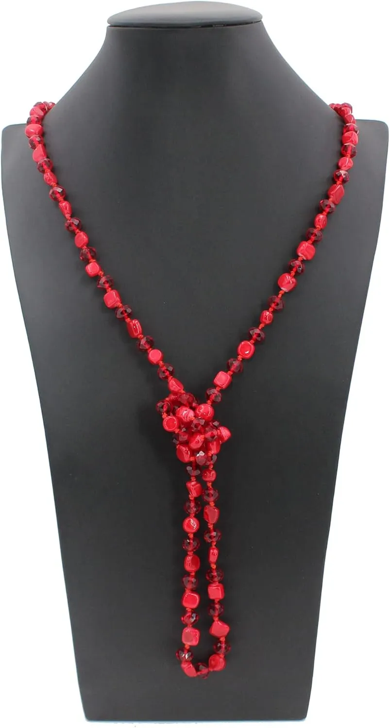 Long Beads Necklaces for Women Shell Crystal Beads 48" Long Rope Knot Necklace Costume Jewelry for Gifts