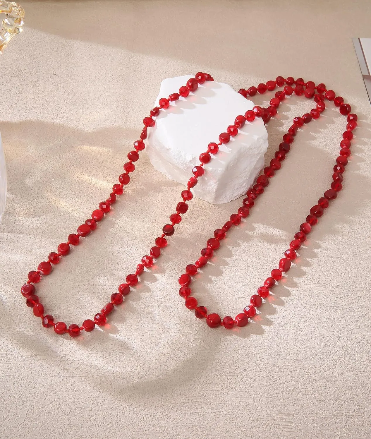 Long Beads Necklaces for Women Shell Crystal Beads 48" Long Rope Knot Necklace Costume Jewelry for Gifts